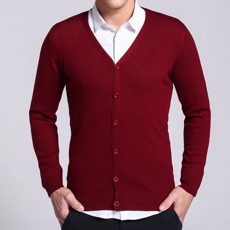 Cardigan classique à col en V avec patte de boutonnage et poignets côtelés pour hommes