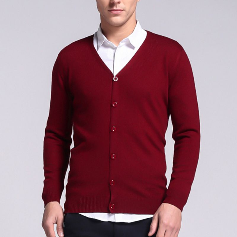 Cardigan classique à col en V avec patte de boutonnage et poignets côtelés pour hommes