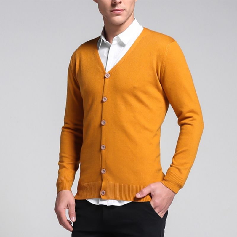 Cardigan classique à col en V avec patte de boutonnage et poignets côtelés pour hommes