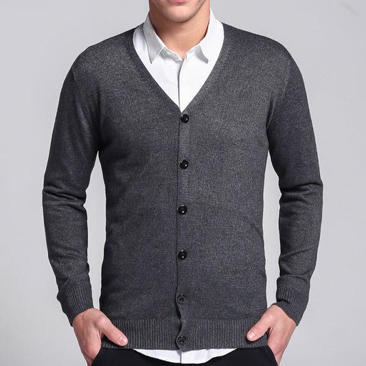 Cardigan classique à col en V avec patte de boutonnage et poignets côtelés pour hommes