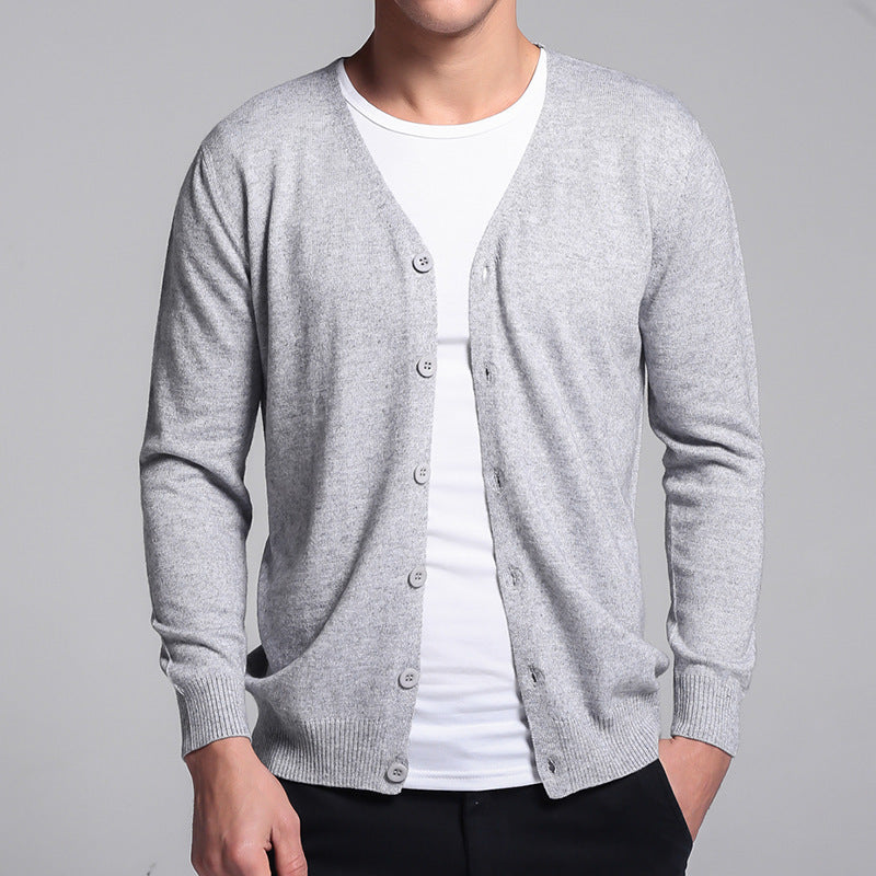 Cardigan classique à col en V avec patte de boutonnage et poignets côtelés pour hommes