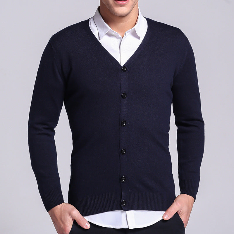 Cardigan classique à col en V avec patte de boutonnage et poignets côtelés pour hommes