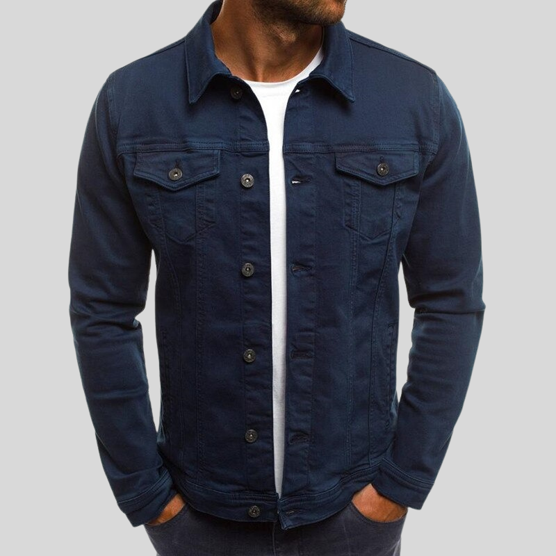 Veste en denim ajustée avec poches sur la poitrine pour un look raffiné pour les hommes